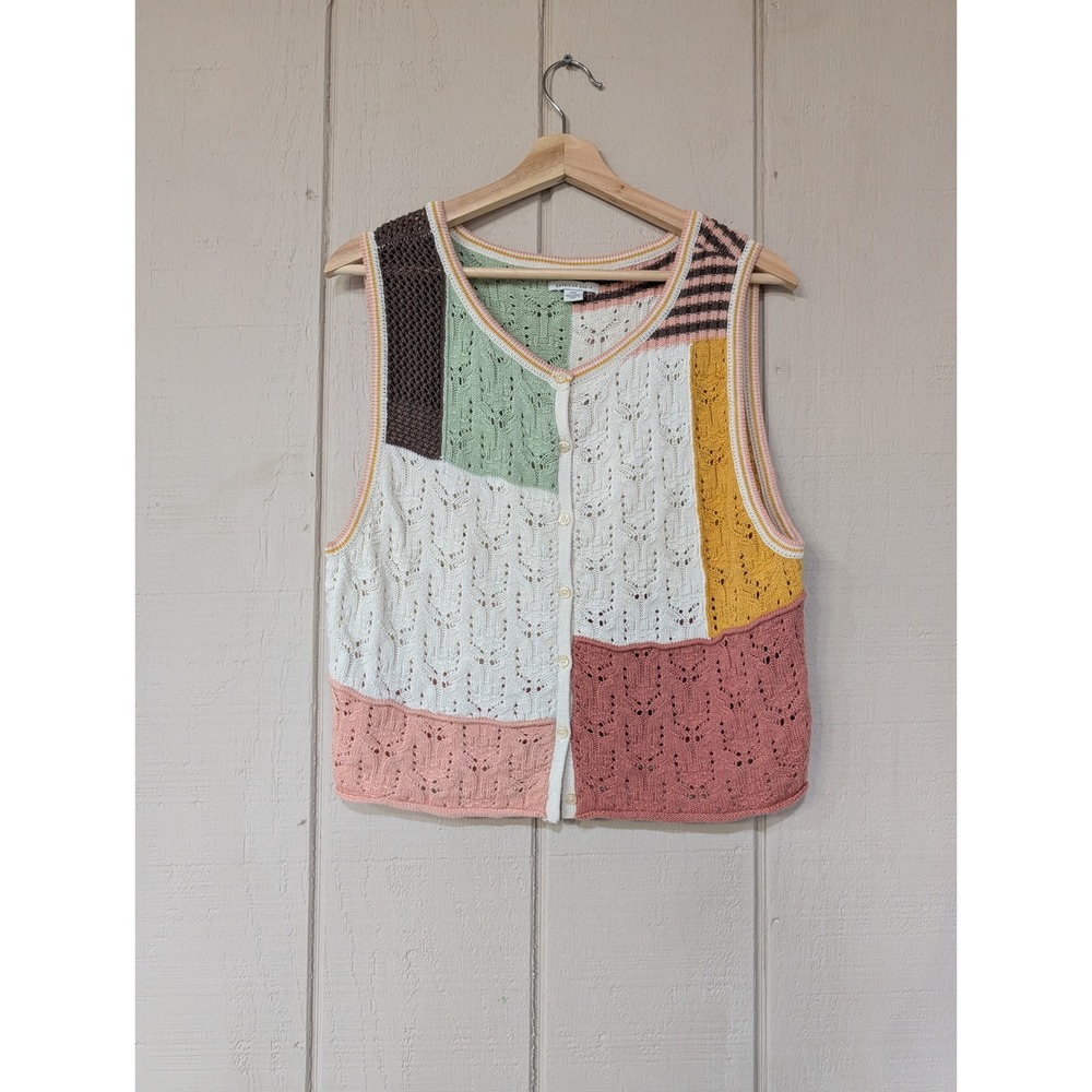 American Eagle Patchwork Pointelle Knit Button Fr… - image 4